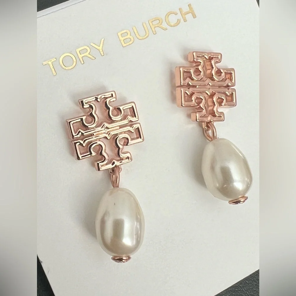 TORY BURCH• BRITTEN PEARL DROP EARRINGS - ROSE GOLD - Picture 3 of 6